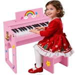 Mustar Pink Wood 37 Key Kids Digital Piano Keyboard Toddler Toy W/stool,stickers. Fixed Price $89.99.